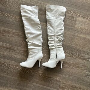 White Knee-High Ruched Stiletto Boots ✨